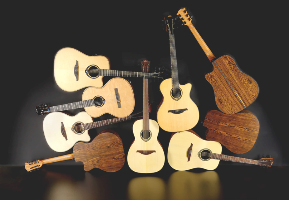 Mise en scène de différents modèles de guitares Lâg